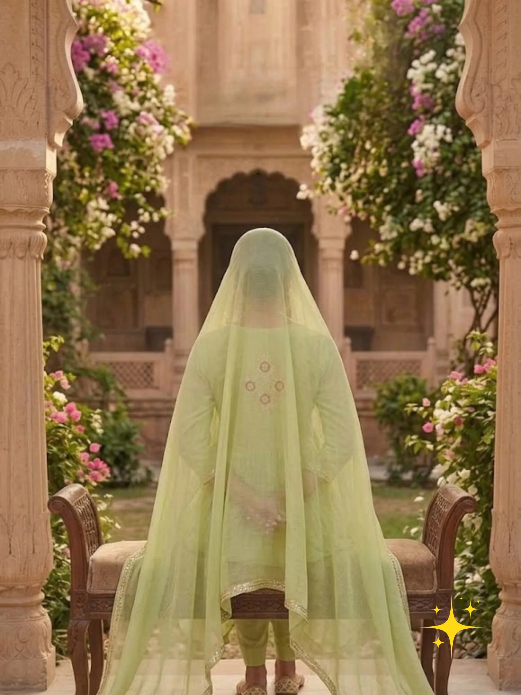 Anarkali Kurta Set in Malchandri Cotton with Gold Zari & Pink Floral Embroidery | Femmeera detail view 3