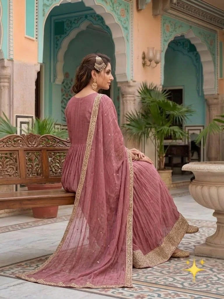 Georgette Anarkali Suit Set with Zari Work | Femmeera detail view 7