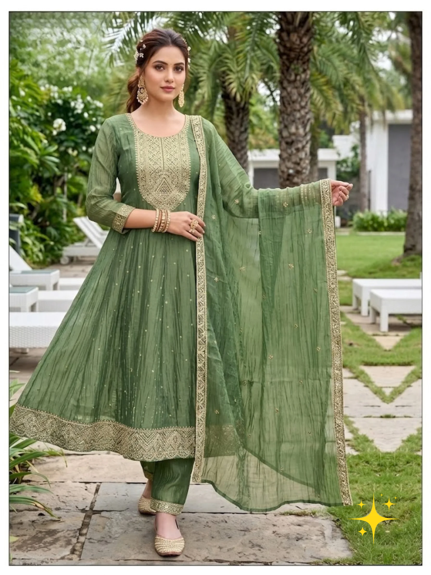Georgette Anarkali Suit Set with Zari Work | Femmeera detail view 3