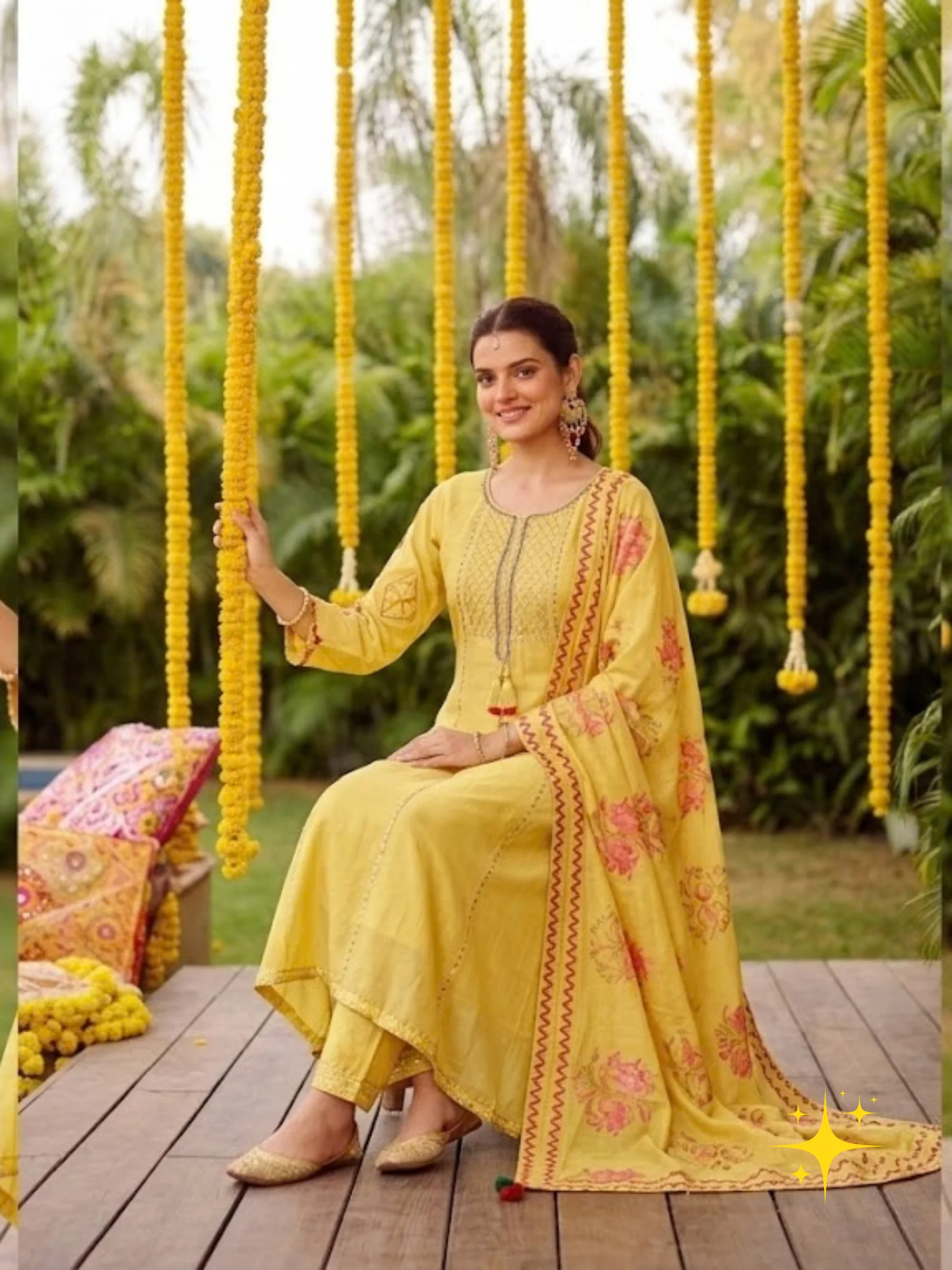 Anarkali Suit Set in Malchandri Cotton with Intricate Threadwork | White, Yellow & Pink detail view 3