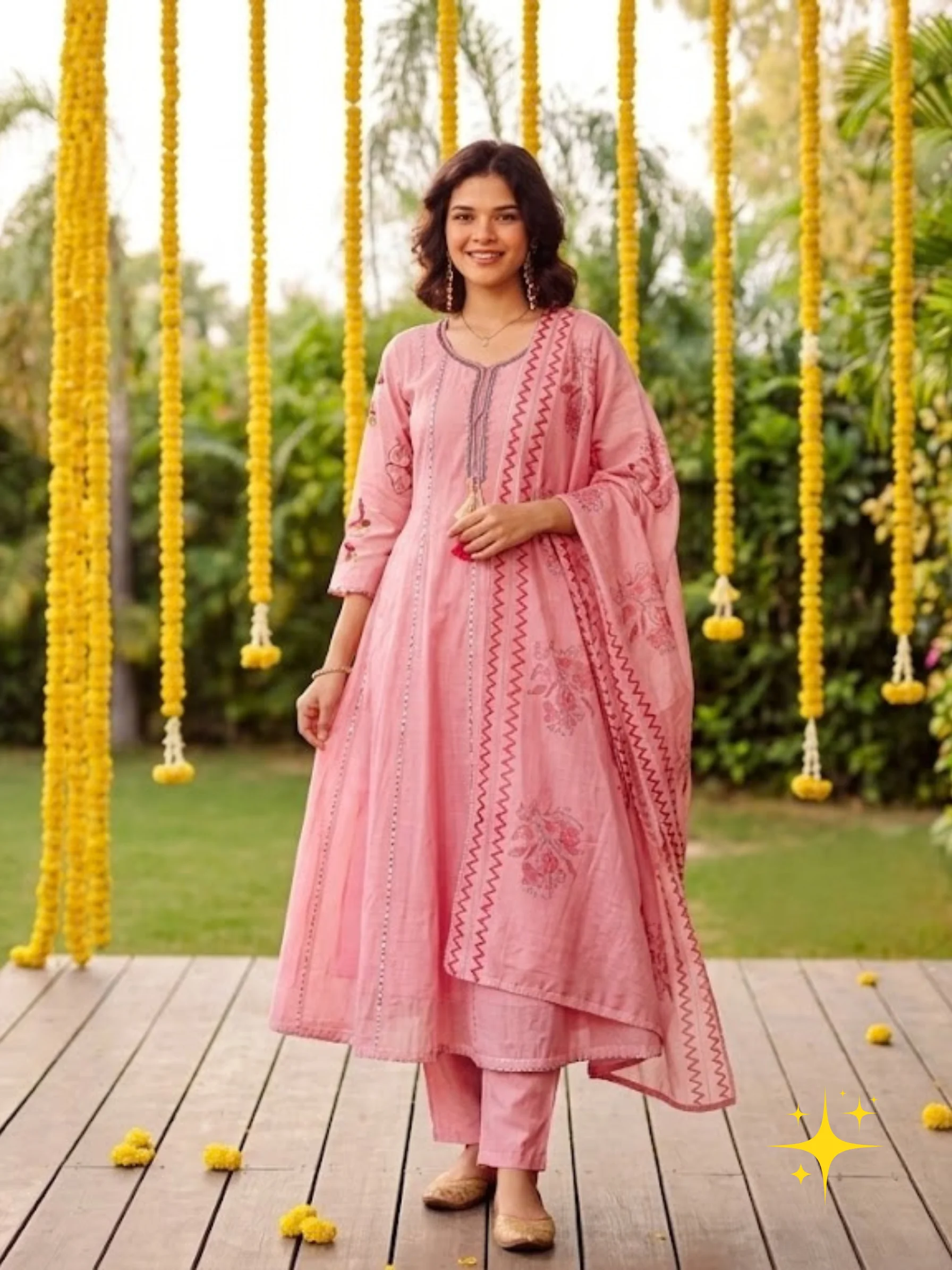 Anarkali Suit Set in Malchandri Cotton with Intricate Threadwork | White, Yellow & Pink