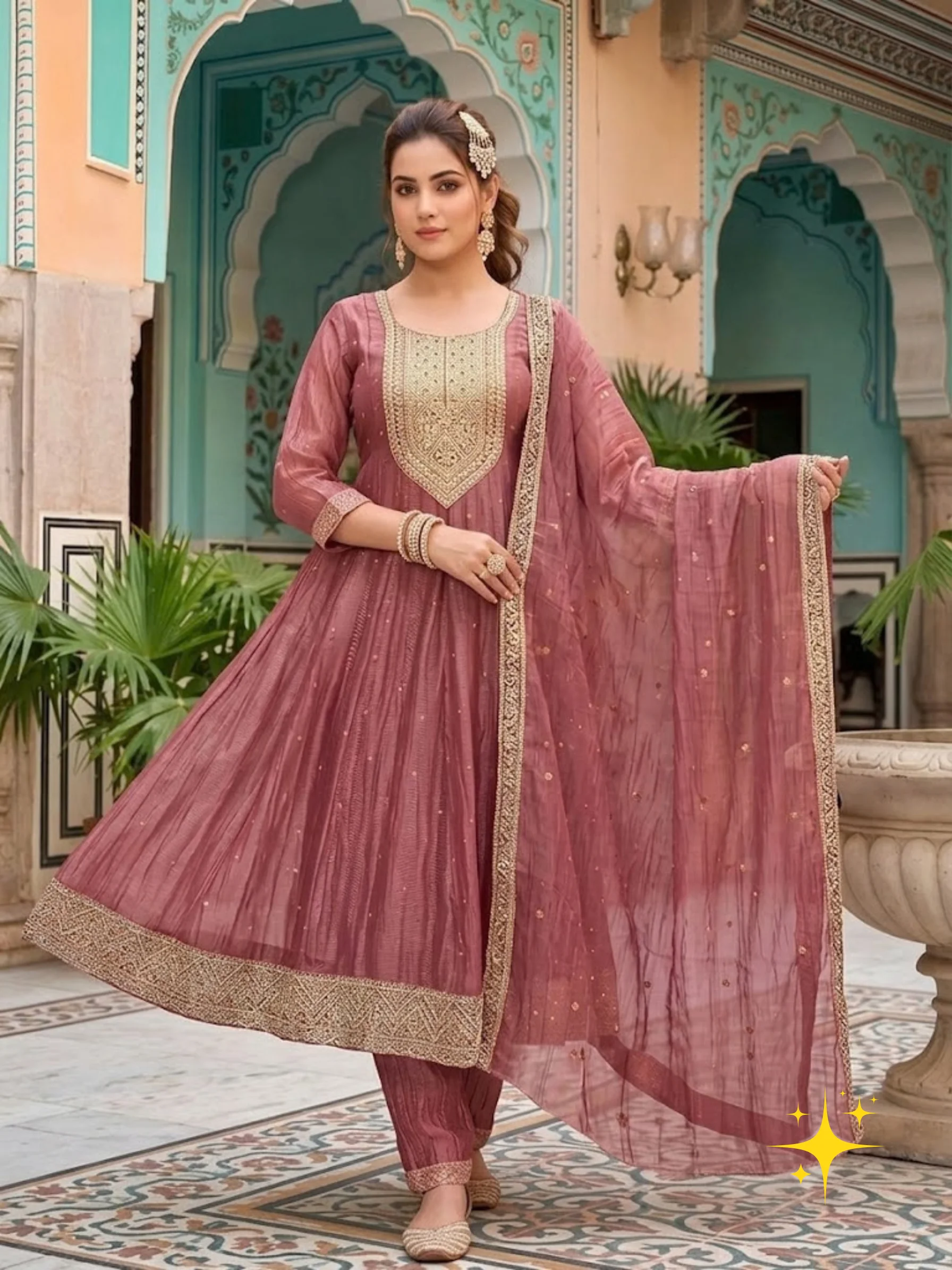 Georgette Anarkali Suit Set with Zari Work | Femmeera detail view 5