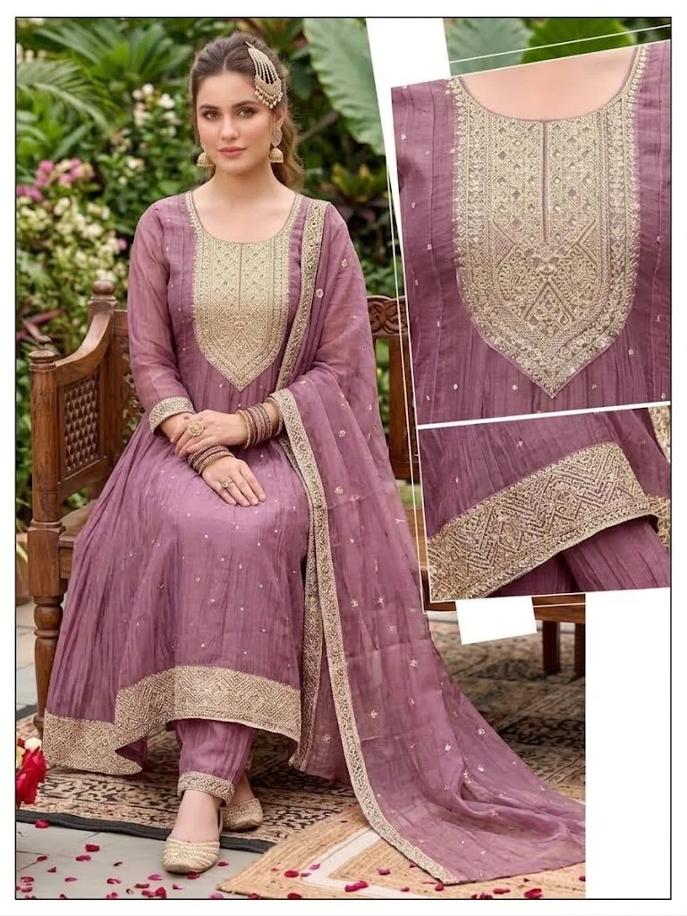 Georgette Anarkali Suit Set with Zari Work | Femmeera detail view 8
